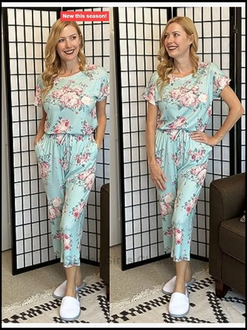 Womens Pajama Sets 2 Pack Short Sleeve Capri Pants Lounge Sleepwear Lightweight